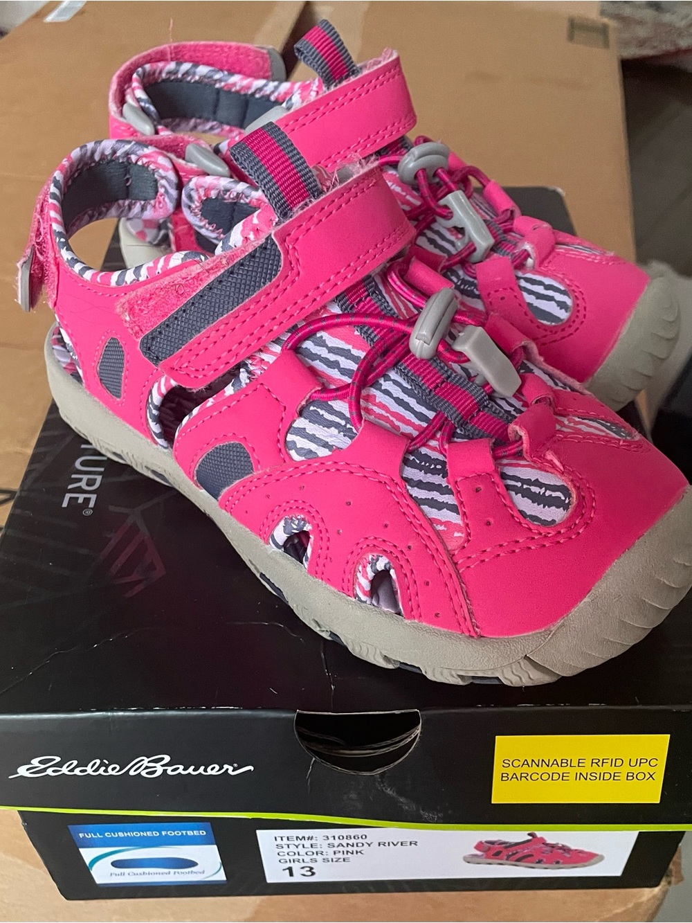 Eddie Bauer Bright Pink Girls' Outdoor Sandals with Gray Accents